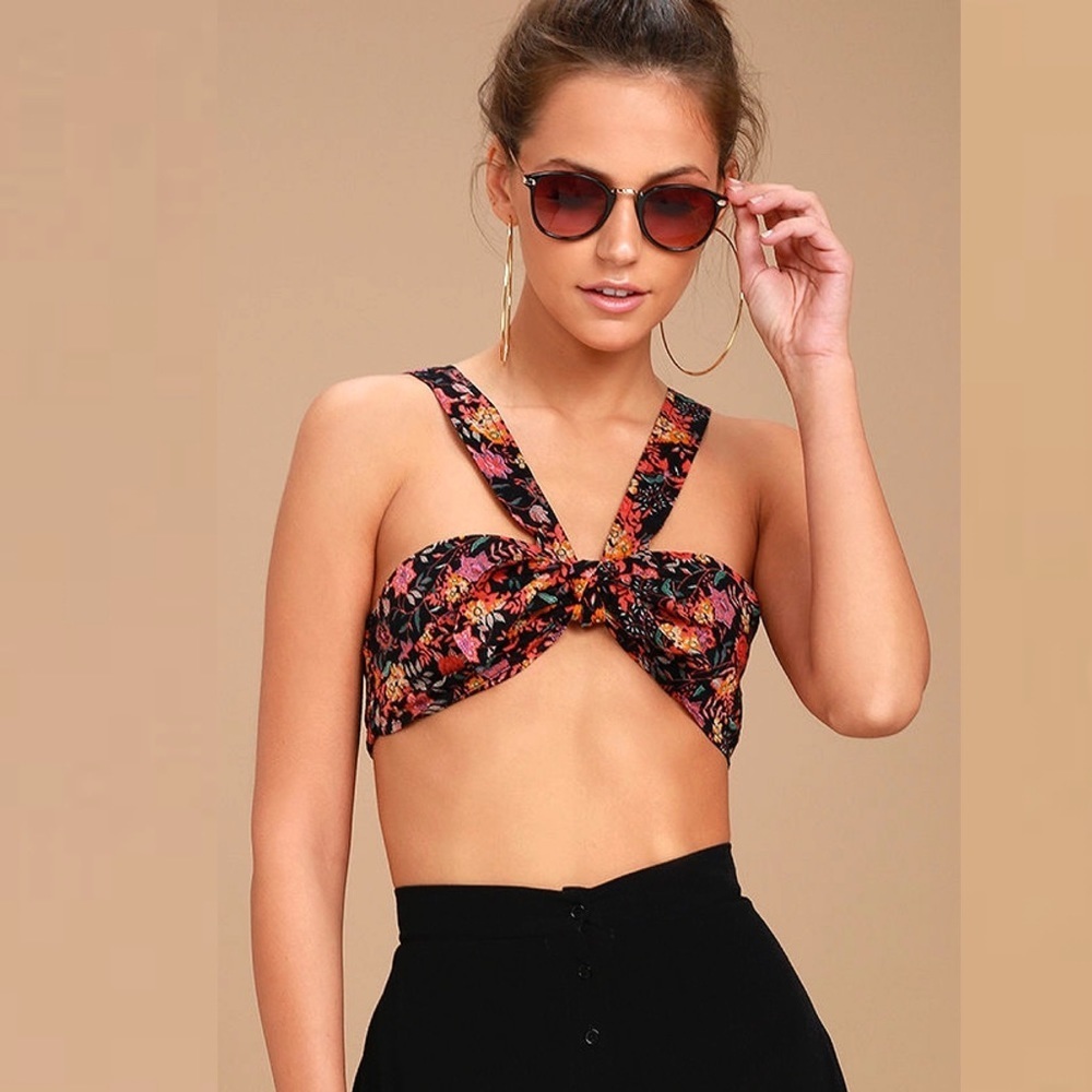 NWT Free People Floral Crop Tie Front Top Sz S - Picture 2 of 12